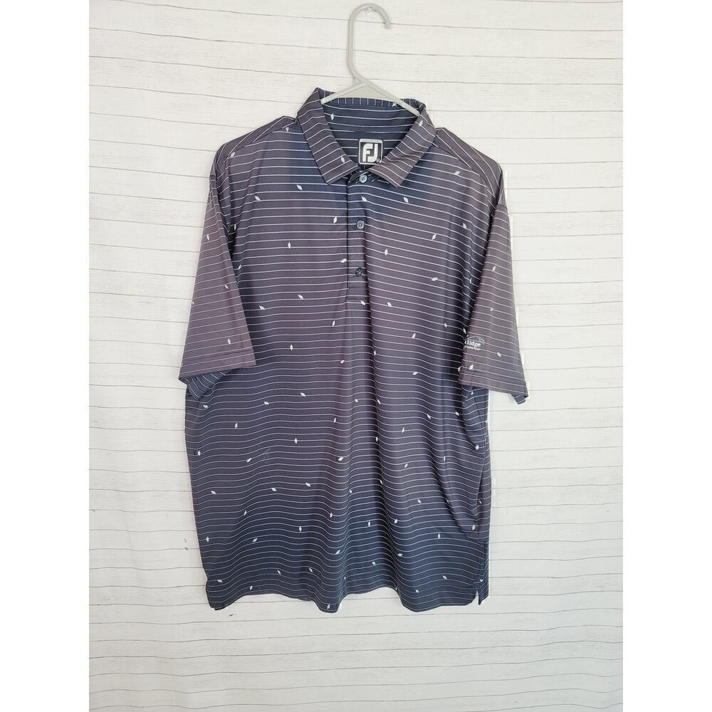FOOTJOY GRAY STRIPE W LEAF DETAIL GOLF POLO, SZ XL